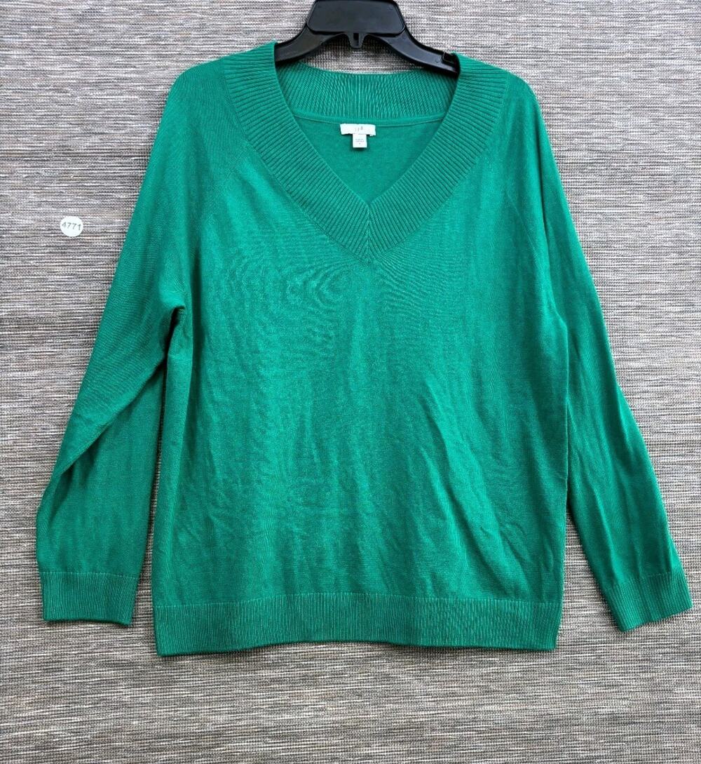 J. Jill Knit V-Neck Pullover Sweater Womens Size L Green Long Sleeve